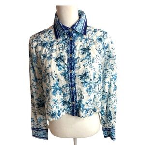 Magaschoni Blue and White Floral Blouse